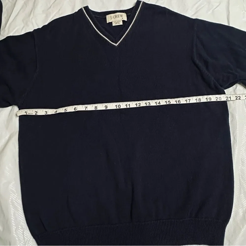 Vintage J.Crew Navy Blue Classic V-Neck Cotton Sweater Size Medium